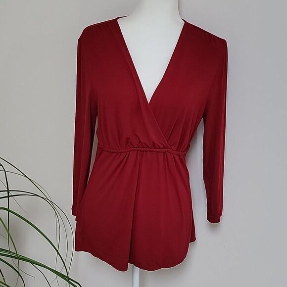 Ann Taylor russet red faux wrap top - Picture 1 of 10